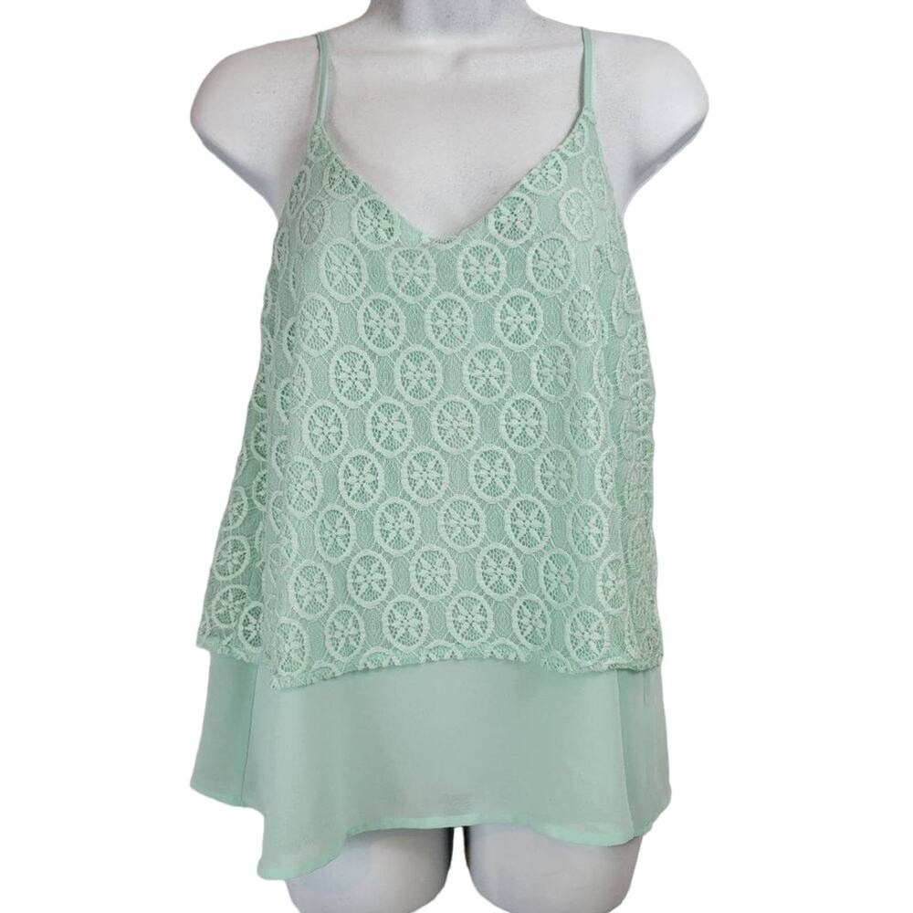 Alya Womens Small Mint Green Lace Layered Cami Spaghetti Strap Top‎
